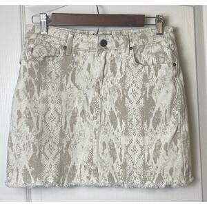 Dear John Snakeskin Print Cream Tan Raw Hem Denim Mini Skirt Women's Size 5/27